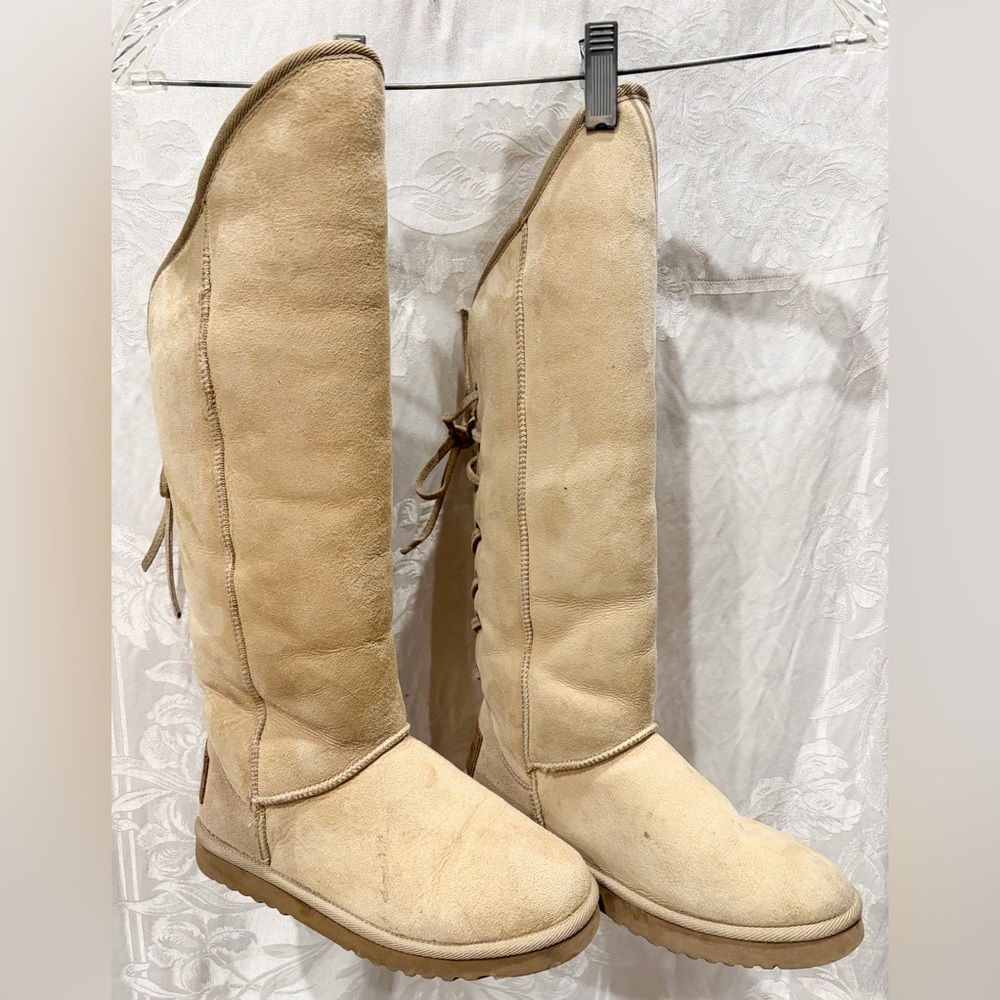 UGG Tall Lace-Up Sheepskin Boots in Chestnut